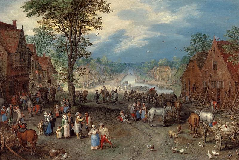 Jan Brueghel Village Scene with a Canal Sweden oil painting art